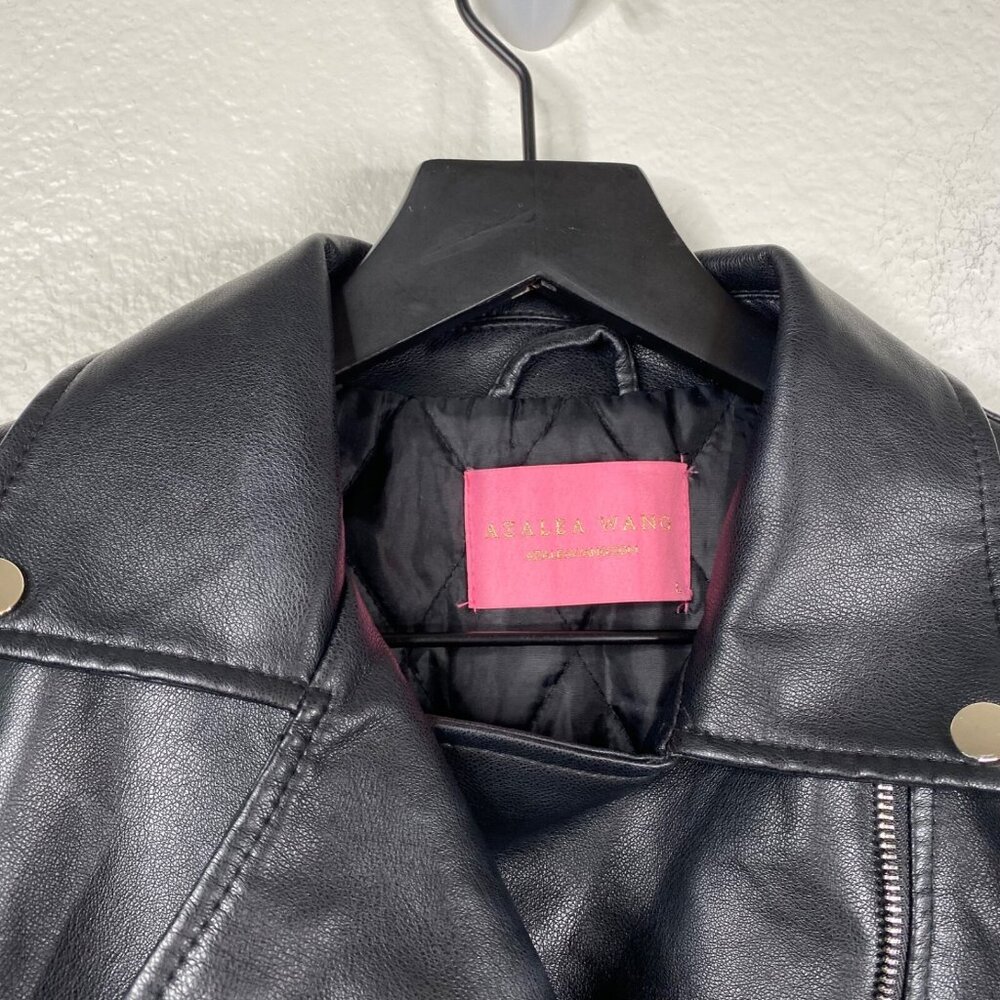 Azalea Wang Black Faux Patent Leather Collared Biker Short Grunge Jacket Size L - Picture 3 of 10
